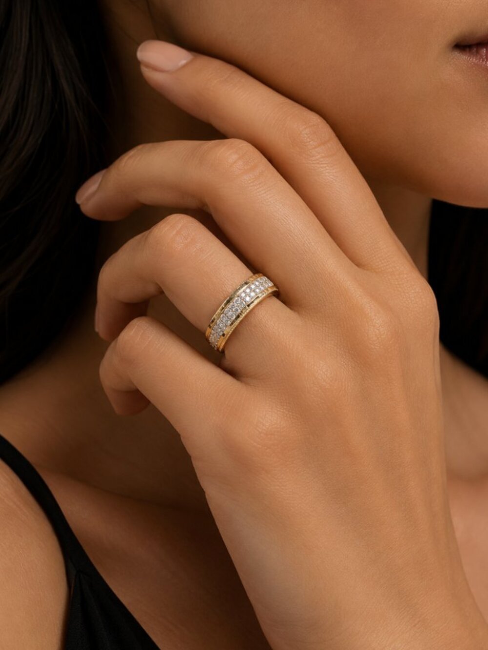 925 Sterling Silver Diamond Eternity Ring Band Wedding Statement Ring Gold